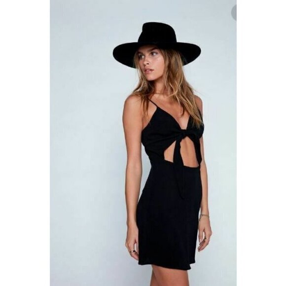 New Flynn Skye Bri Cut Out Mini Dress Womens L Solid Black Rayon - Picture 1 of 8